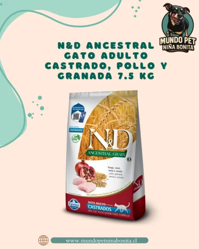 Ancestral castrado, pollo y granada N&D ancestral gato adulto castrado, pollo y granada 7.5 Kg