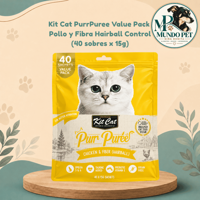 Kit Cat PurrPuree Value Pack Pollo y Fibra Hairball Control (40 sobres x 15g) Kit Cat PurrPuree Value Pack Pollo y Fibra Hairball Control (40 sobres x 15g)