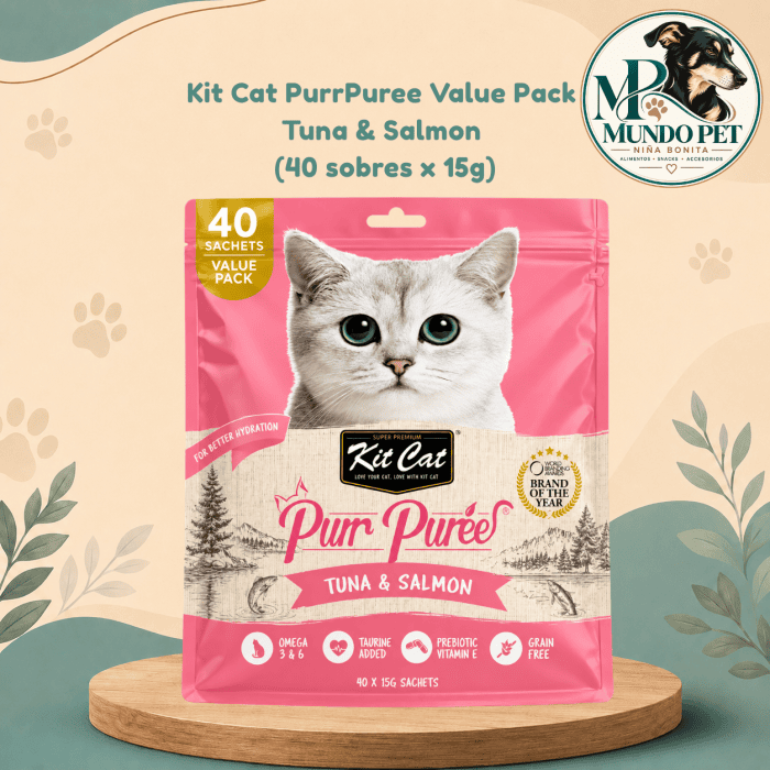 Kit Cat PurrPuree Value Pack Tuna & Salmon – 40 sobres x 15 g